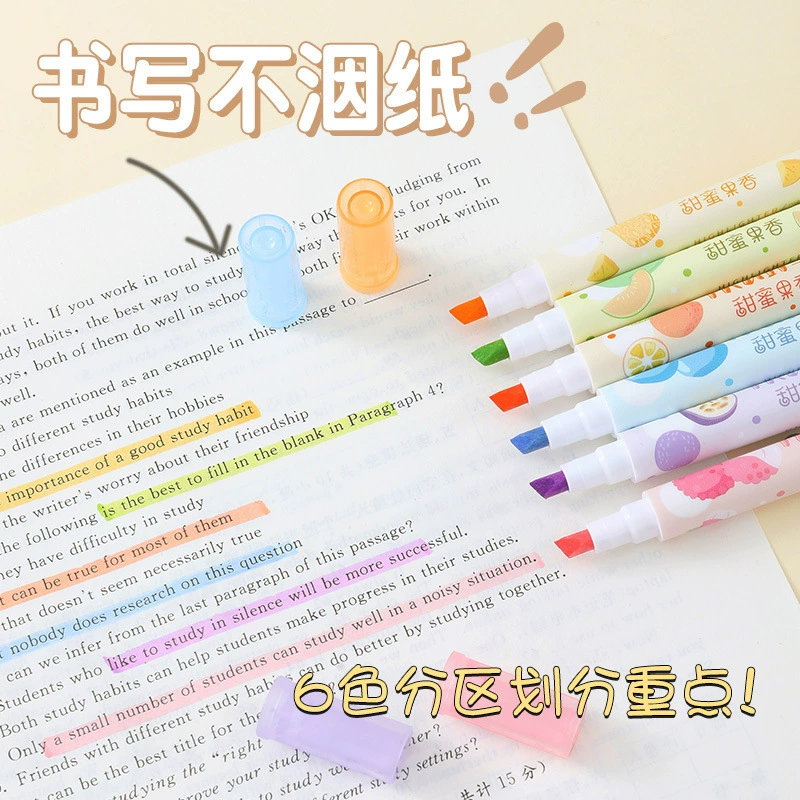 Fluorescence teaching marker for elementary school students, 6 pieces, handmade