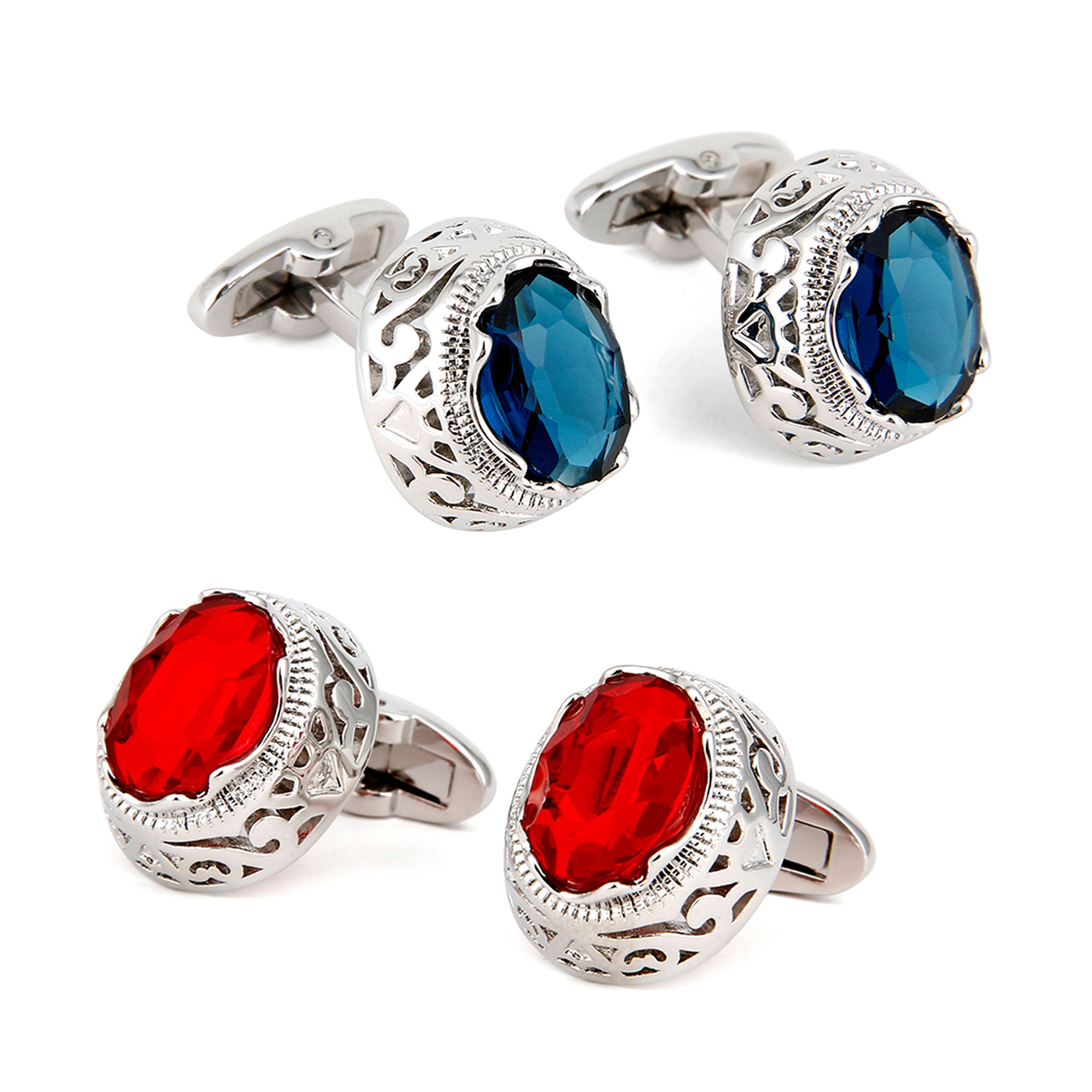 Men's Cufflinks, Cross-Border Vintage Light Luxury Zircon Oval Shirt Buttons, Metal Accessories, 1 Pair, Ready for Shipping