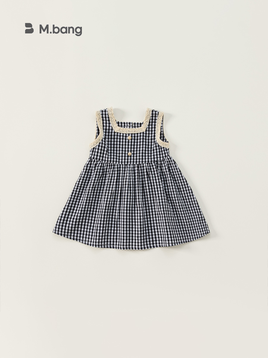Ropa infantil Youbao, vestido elegante de verano para niña, vestido a cuadros de estilo coreano para niñas, vestido con cuello cuadrado en blanco y negro para niños pequeños.