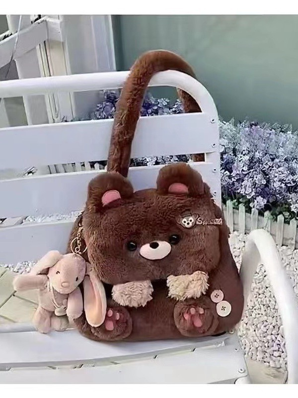 Plush Bear Backpack for Women 2023 Autumn/Winter New Large Capacity Versatile and Super Cute Cross Shoulder Bag_voghion.com