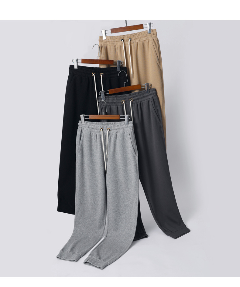 登爵男装 棉质日系复古重磅运动卫裤子 针织纯色螺纹束口小脚休