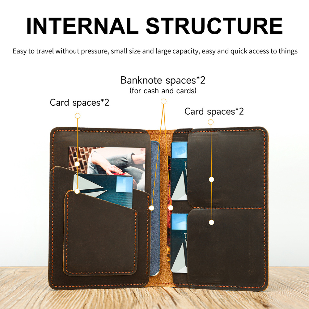 Ví card holder nam da bò mỏng đựng hộ chiếu và thẻ đa năng — Màu nâu sẫm, màu nâu