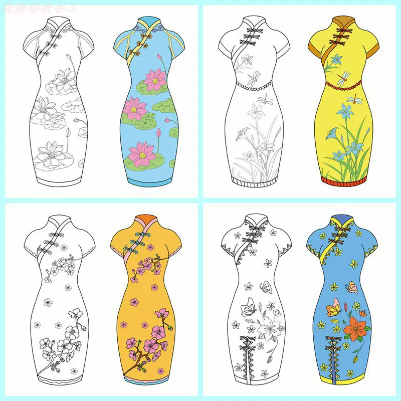 卡纸线稿空白旗袍花瓶汉服儿童绘画涂鸦美术材料教室装饰空中吊饰