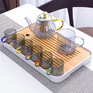 玻璃茶具套装轻奢功夫茶杯泡茶壶家用简约茶盘小型办公室喝茶茶具