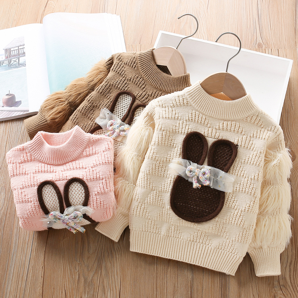 Suéter de punto para niñas manga larga, estilo coreano cute – moda otoño-invierno 2024.