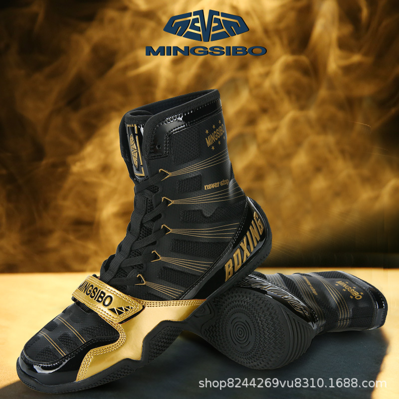 Mingsibo Factory Professional Boxing Shoes for Men, High-Top Foot Protection Fighting and Sparring Training Shoes, Breathable Fighting Shoes