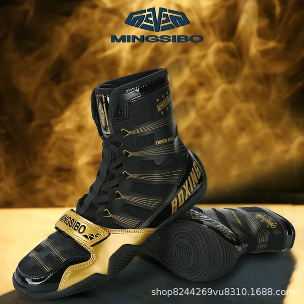 Mingsibo Factory Professional Boxing Shoes for Men, High-Top Foot Protection Fighting and Sparring Training Shoes, Breathable Fighting Shoes