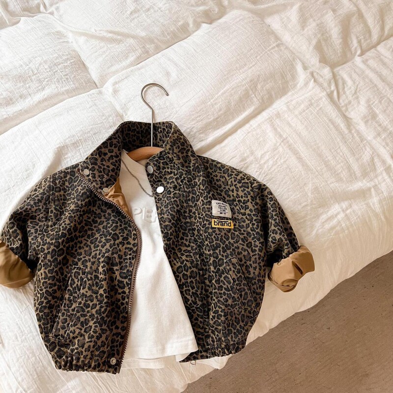 Children's Leopard Print Jacket Spring and Autumn Boys' Outer Jackets Korean Style Jackets Baby Girls' Jackets Boys' Tops New Style