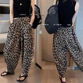 大码欧货裤子女春夏薄款休闲裤宽松百搭豹纹束脚显瘦运动灯笼裤女