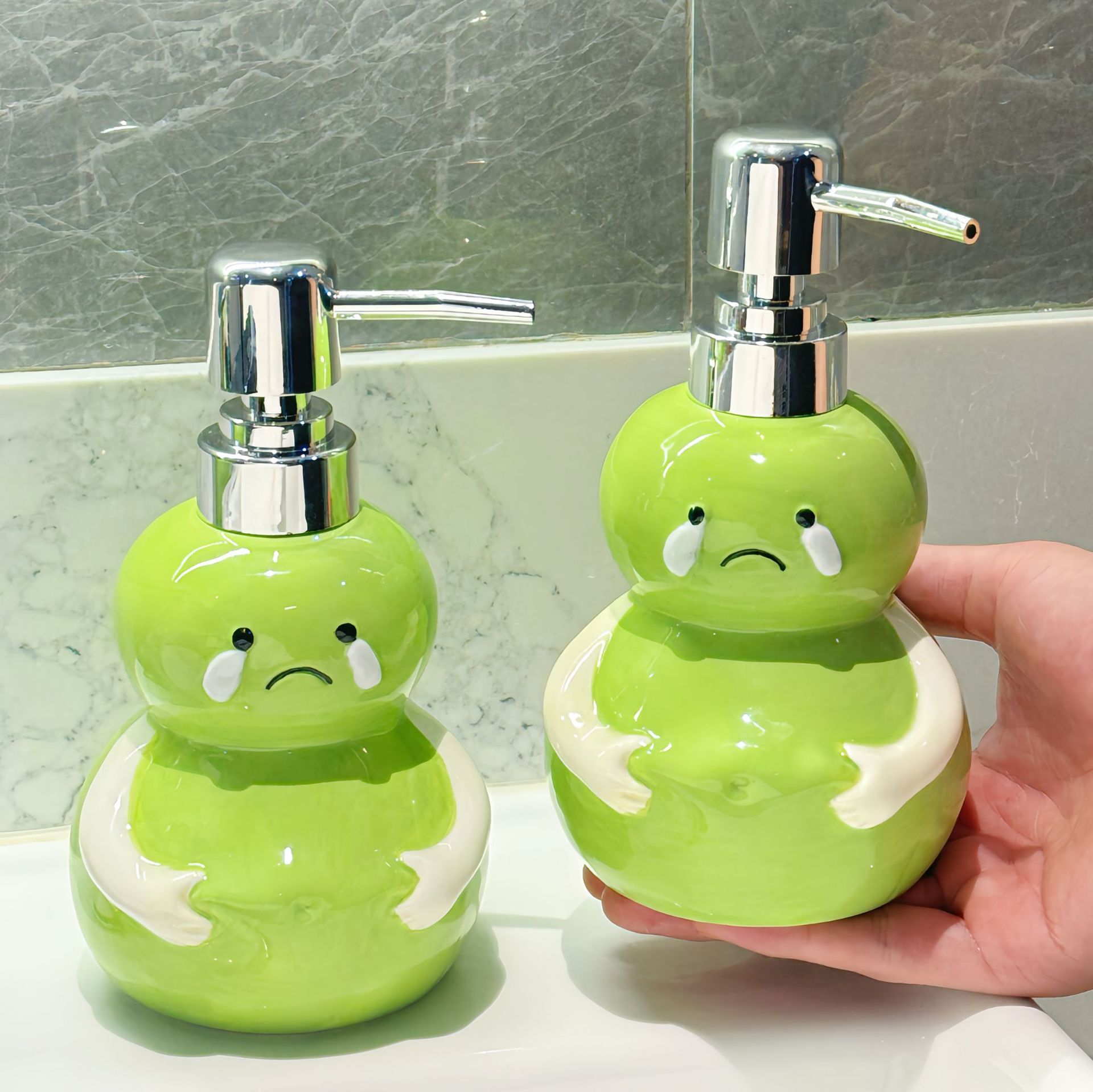 ins风委屈肉肉陶瓷洗手液瓶卫生间按压式分装瓶沐浴露洗发水空瓶