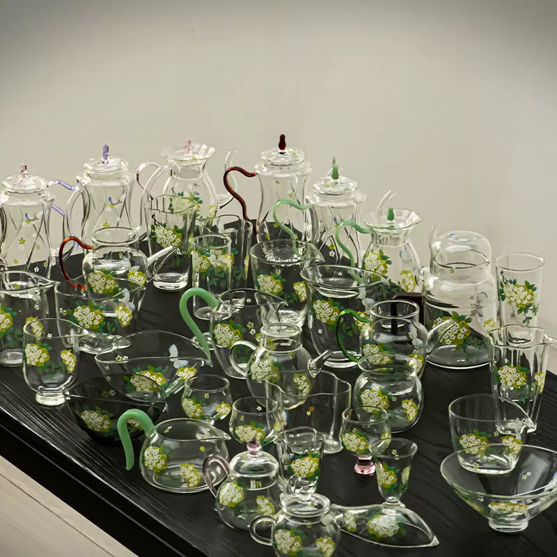 锦绣玻璃功夫茶具套装家用轻奢高档耐热高温泡茶器新款泡茶壶茶杯
