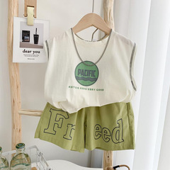 2024新款韓版男童夏季薄款套裝中小童無袖背心休閒短褲時尚兩件套