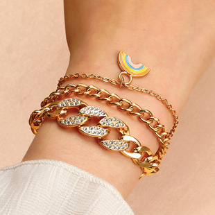 41g Weight Zircon Inlay Material Bracelets Classification Anniversary, Business, Travel Occasion Alloy Material Geometric Pattern Unisex Gender Diamond Design Fashion Style White, Gold Color Fashion Geometric Zircon Alloy Chain & Link Bracelets Wholesale 无