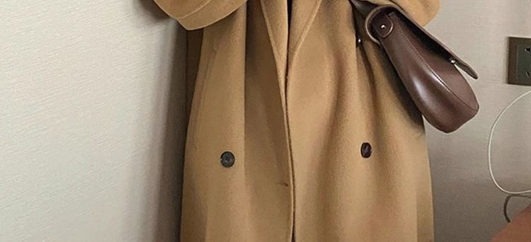 "Koreanischer Oversize-Mantel aus Wollmischung, langer Trenchcoat für Damen mit Revers in Beige/Pink/Grau/Taupe/Schwarz/Lila"_voghion.com