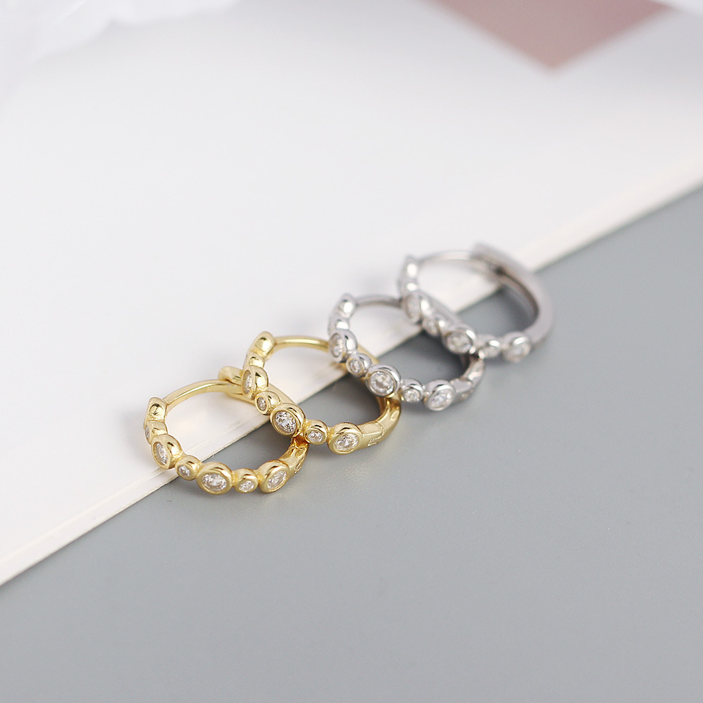 S925 sterling silver geometric row diamond inlaid earrings wholesale Nihaojewelry