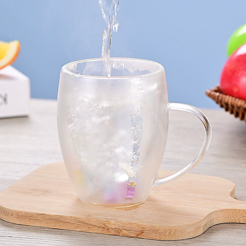 Cross -border double -layer glass dried sand dry flower cup high borosilized glass double -layer cup milk coffee cup household drinking water cup