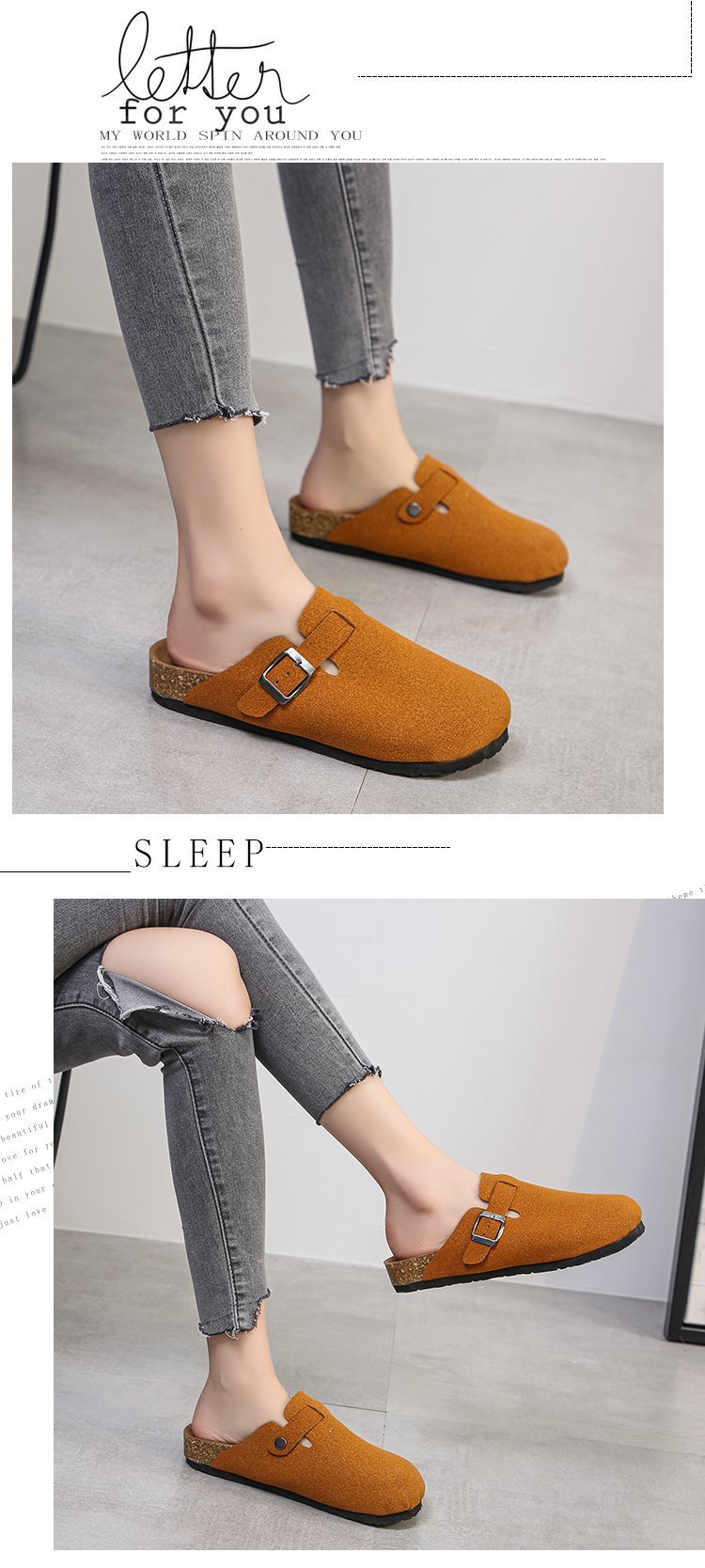Spring 2021 European and American retro Baotou half-slipper women's cork flat flat large size casual one-step lazy lady's slipper undefined