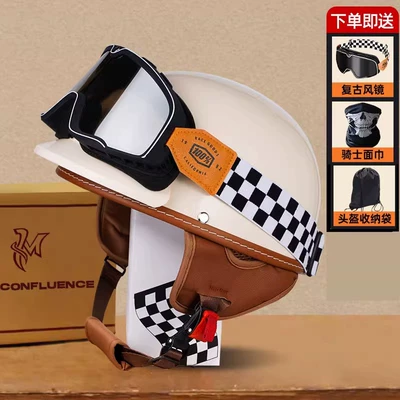 3C Certified Electric Vehicle Helmet for Women, Autumn and Winter Men's Motorcycle Helmet, New National Standard Four-Season Universal Battery Vehicle Half Helmet (Motosiklet kaskı (dəbilqə)) - ivory-white-comes-with-goggles-face-towel-storage-bag-m