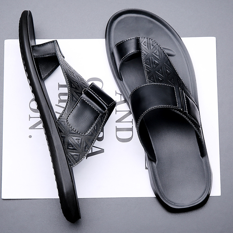 2025 Summer Cross-Border Temu Men's Leather Sandals Large Size Fashion Easiest for Match Casual Youth Men's Beach Shoes Slippers Men