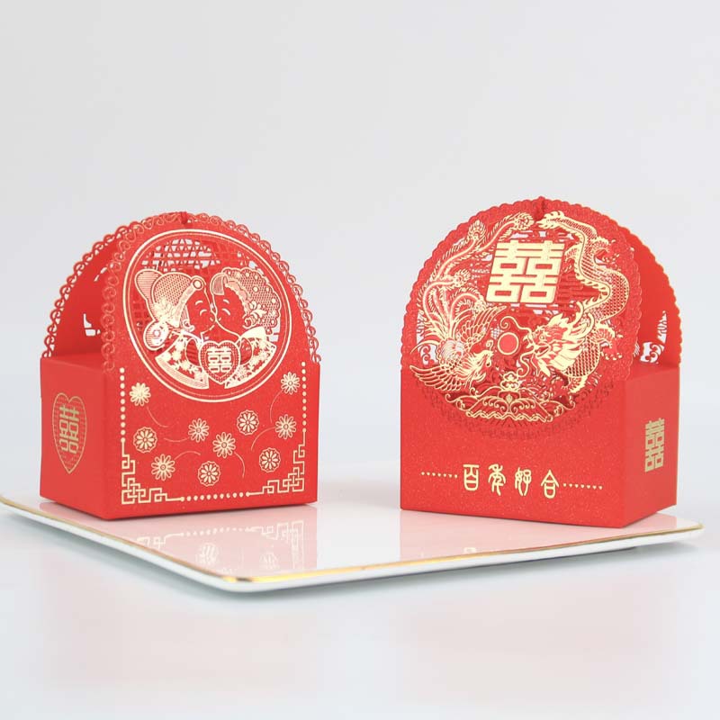 新款婚庆伴手礼盒 中式婚礼喜糖纸盒 结婚红色喜糖盒烫金糖果盒