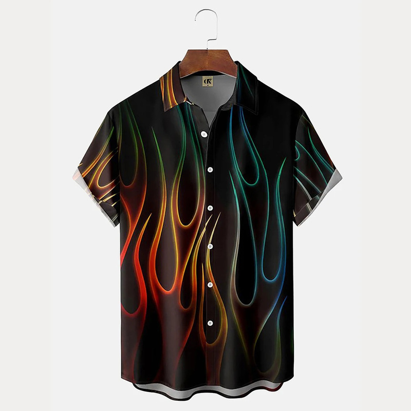 Factory Direct Men's Shirt 3D Summer Casual Red Flame Hawaiian Shirt Men's Summer Short-Sleeved Shirt