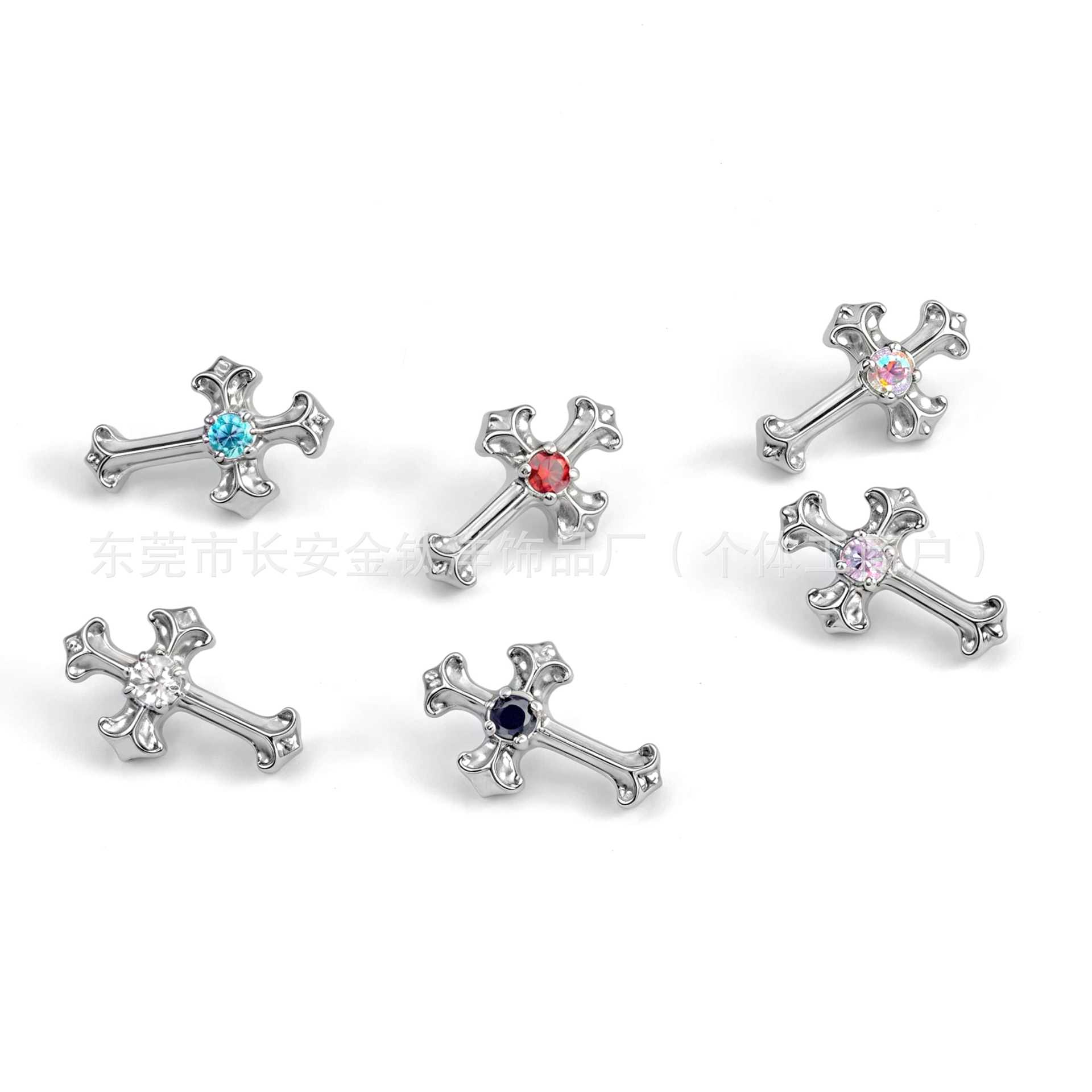 F136 Titanium Vintage Cross Zircon Stud Earrings Lip Studs Cochlear Studs Piercing Jewelry detail image 8