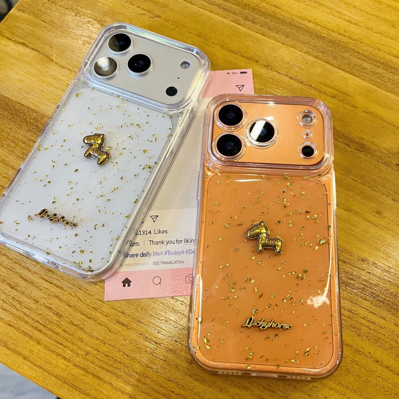 Suitable for Iphone17Pro Gold Foil Apple 16Plus Pony 14 Letter 15 New Year Model Promax Protective Case