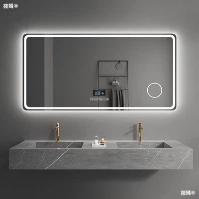 欧式智能浴室镜卫生间洗手间触摸屏灯防雾洗手台方形智能镜子