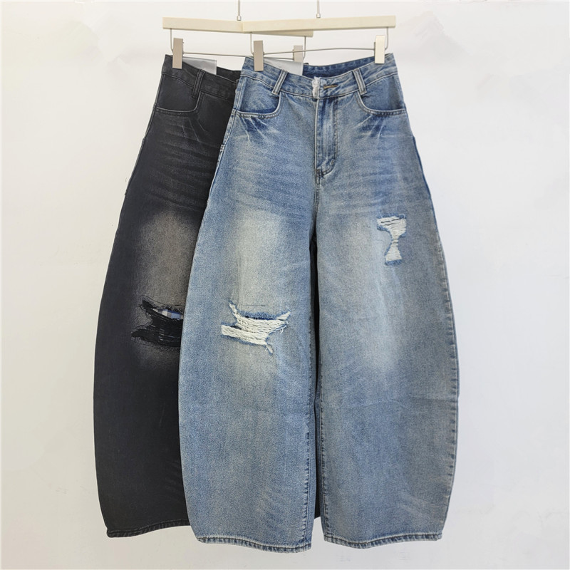 Chica caliente agujero jeans para mujeres 2026 primavera y verano nuevo estilo de moda alta cintura hacer viejos lavados con agua de piernas anchas machetes jeans de moda