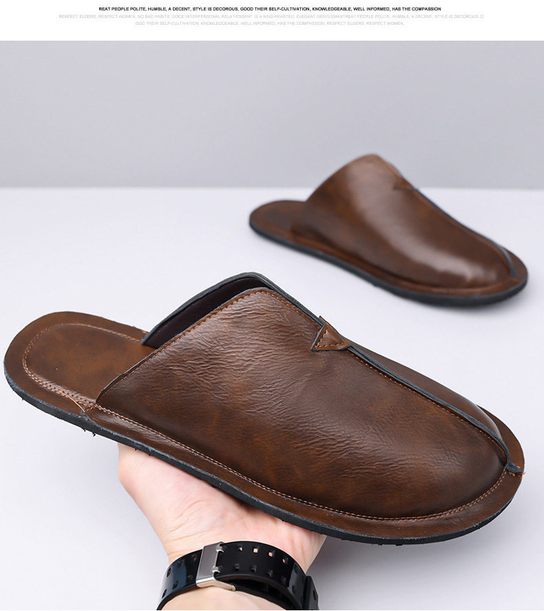 Dép lê nam cỡ lớn bít mũi phong cách retro dễ phối đồ, đế bằng thoáng khí — Màu nâu, màu đen chi tiết 17