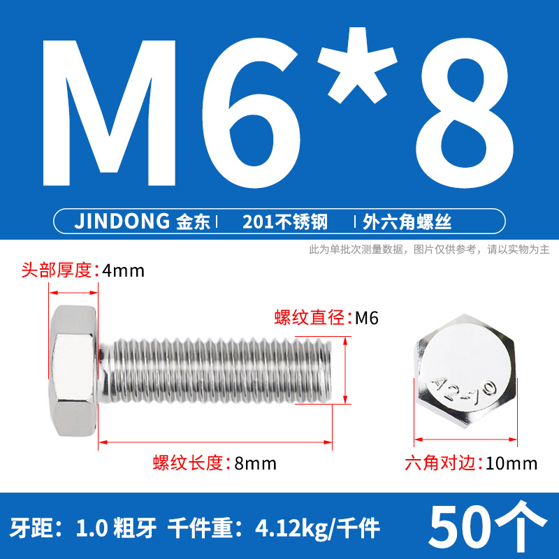 Болт шестигранный JD Stainless Steel M6*8