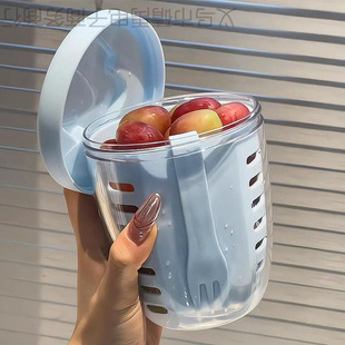Fruit Cup Breakfast Salah Cup with Fork Portable Drain Double Layer Out with Cara Box Sealed Outdoor Dinner
