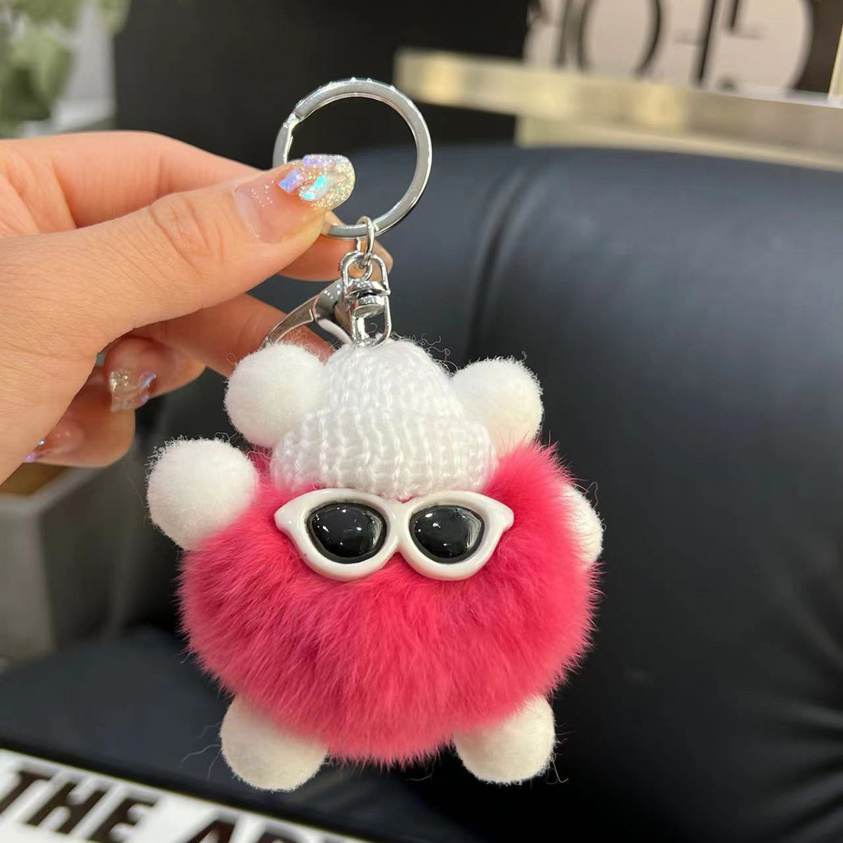 Cute Rex Rabbit Fur Keychain Coal Ball Bag Charm Backpack Pendant_voghion.com