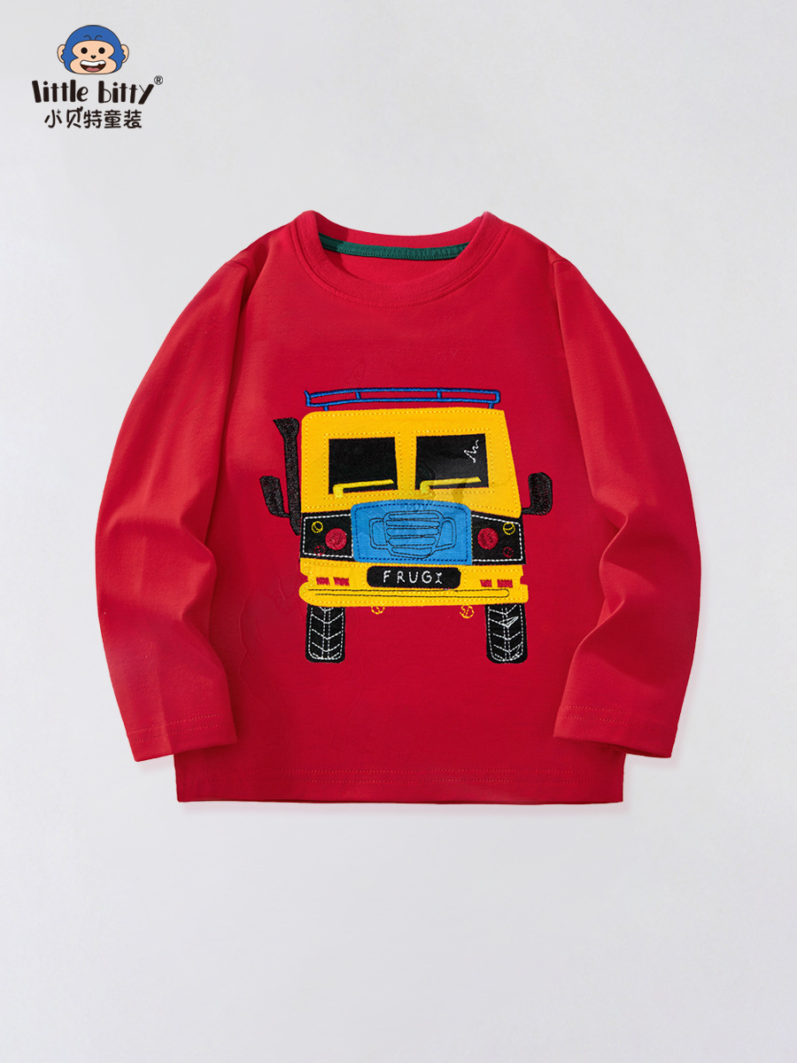 2025 New Cartoon European and American Style Long-Sleeved Cotton T-Shirt Kidsren's Clothing Boys' Long-Sleeved T-Shirts Kidsren's Tops