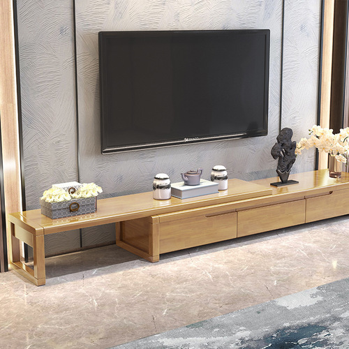 Solid wood Chinese TV cabinet retractable living room furniture modern simple economical storage floor cabinet combination large and small apartments