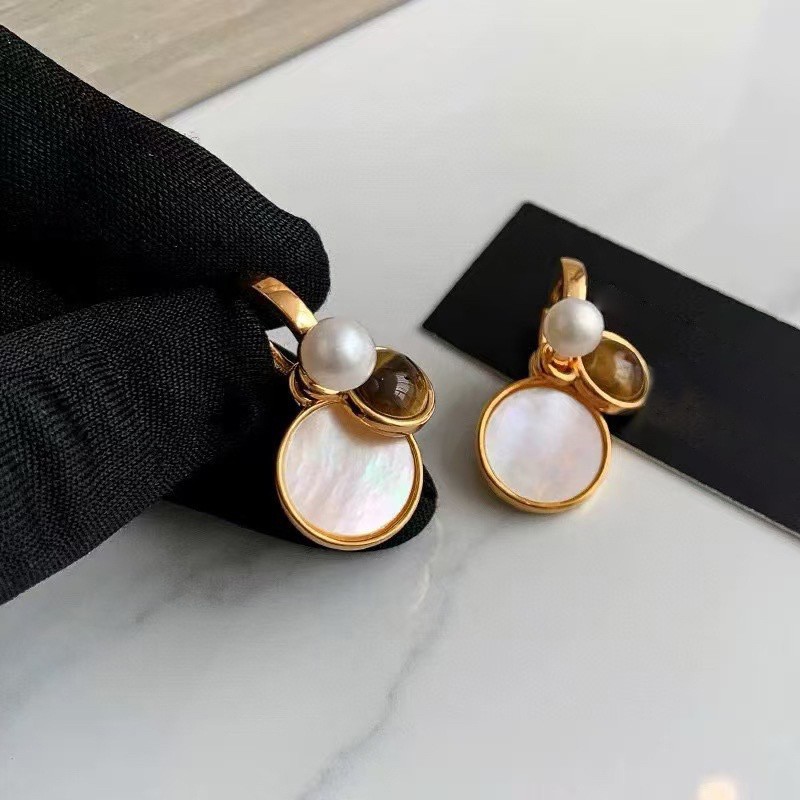 Pendientes de ojo de tigre artificial de color café Maillard con aguja de plata Pendientes simples y de moda de todo fósforo Pendientes ligeros de lujo de alta gama