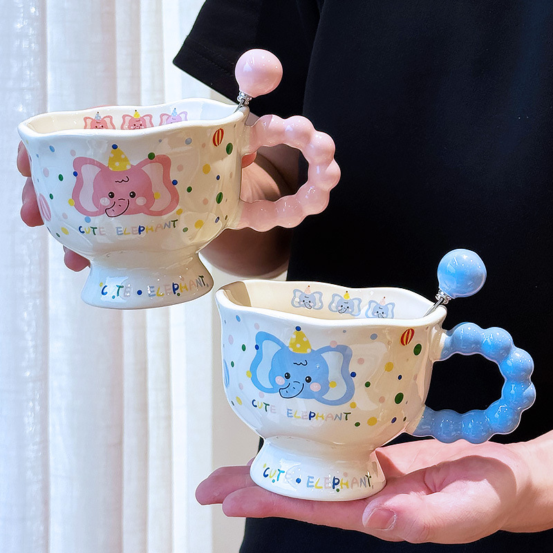 見栄えの良い子犬とウサギのマグカップ、カップルのセラミックドリンクカップ、女の子の誕生日プレゼント、オフィスコーヒーカップ|undefined