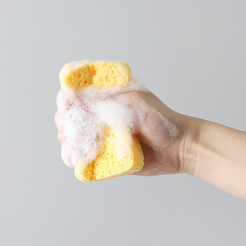 Compressed wood pulp cotton bagged scouring pad absorbent sponge wipe kitchen cleaning non-stick oil sponge block dishwashing artifact