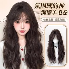 ウールカーリーウィッグ女性用フルヘッドギアナチュラルふわふわロリータ日常雰囲気ロングカーリーヘア人工毛高頭蓋