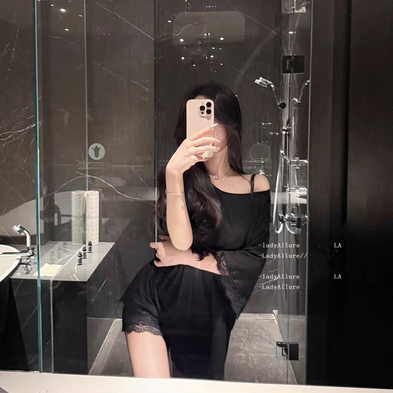 Soft Smoke Luo Autumn New Pajamas Modal Korean Style Loose Sloping Shoulder Lace Short Sleeve T-Shirt Pajamas Two-Piece Suit