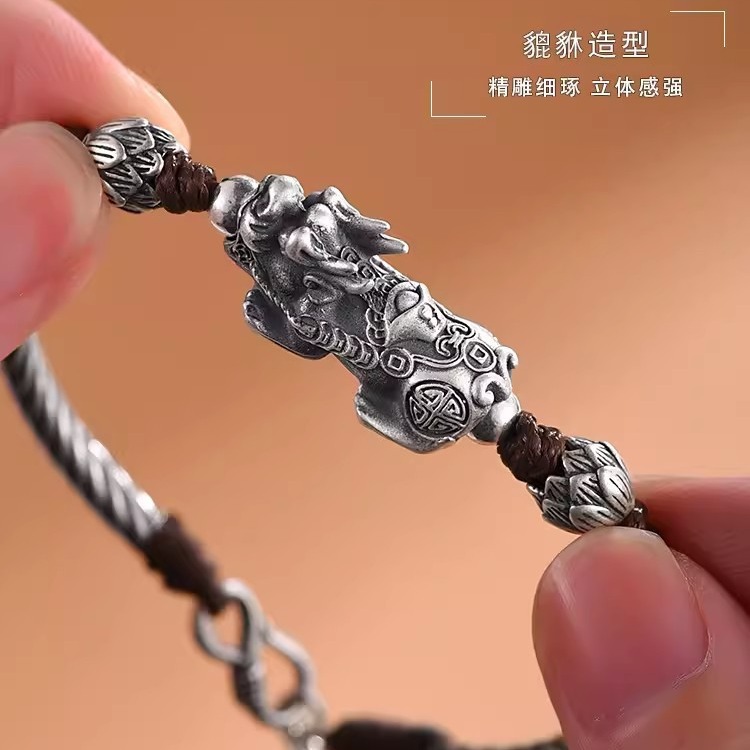 999純銀貔貅手鍊男士款潮復古國風民族風小眾高級感男生編織手繩
