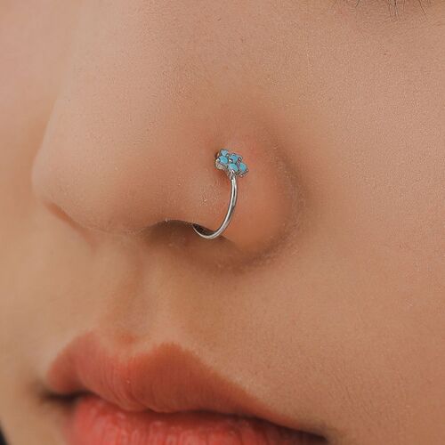 Cross-border foreign trade European and American personalized piercing jewelry diamond-encrusted plum blossom fake nose ring fake nose nails copper silver-plated Hao stone nose jewelry