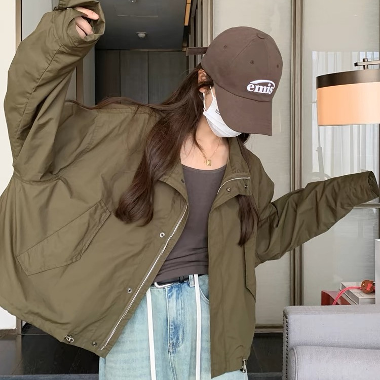 American-Style Military Green Workwear Trench Coat for Women, Spring and Autumn 2025 New Short Jacket for Petite Sizes