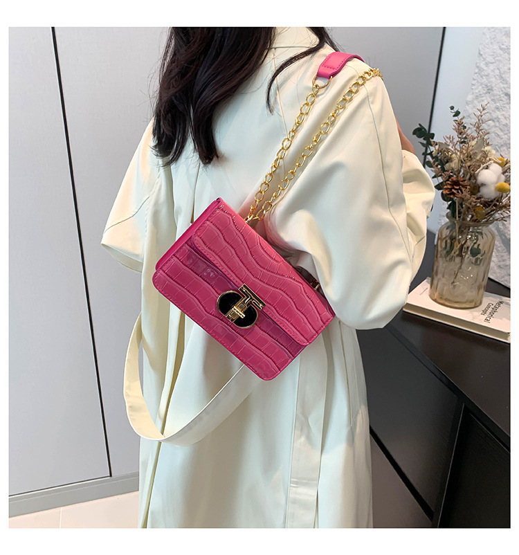 Fashion chain lock handbag 2024 new shiny stone pattern small square versatile and stylish single shoulder crossbody bag_voghion.com