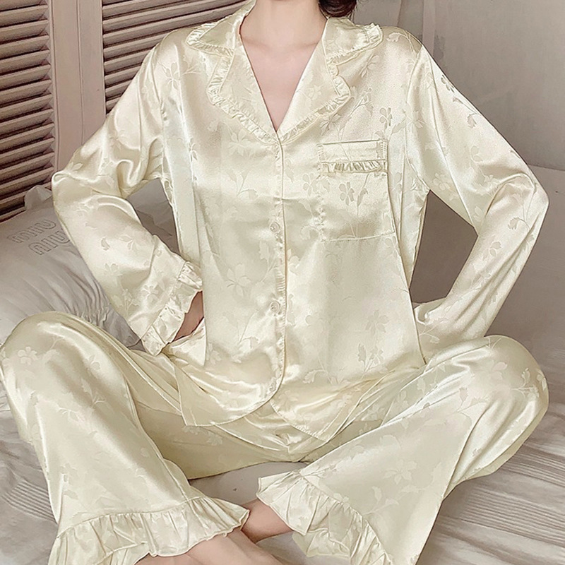 高颜值轻奢ins气质冰丝睡衣女春秋薄款长袖长裤家居服两件套批发|undefined