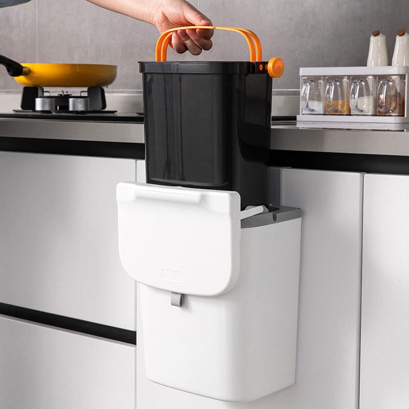 Bote de basura montado en la pared para el hogar Cubo de almacenamiento de la puerta del gabinete de la cocina Cubo sanitario con tapa