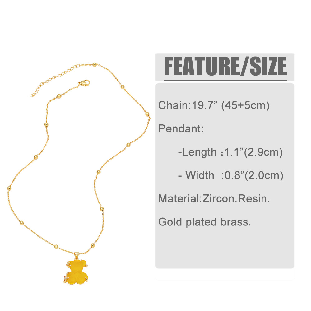 10g Weight Gold Plated Plating Material Resin, Zircon Inlay Material Pendant Necklace Classification cable chain Chain Type 1 Piece Quantity Daily, Street Occasion Copper Material Bear Pattern Unisex Gender Inlay Design Cute, Simple Style Style Copper Gold Plated Cute Simple Style Bear Inlay Resin Zircon Pendant Necklace 无