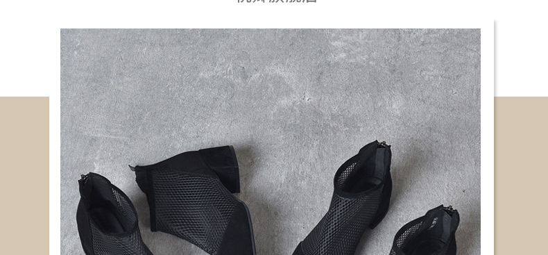 Sandal cao cổ nữ da thật mũi tròn gót dày 2.5 cm kiểu La Mã khoét lỗ lưới thoáng khí — Chiều cao gót 2.5 cm chi tiết 4