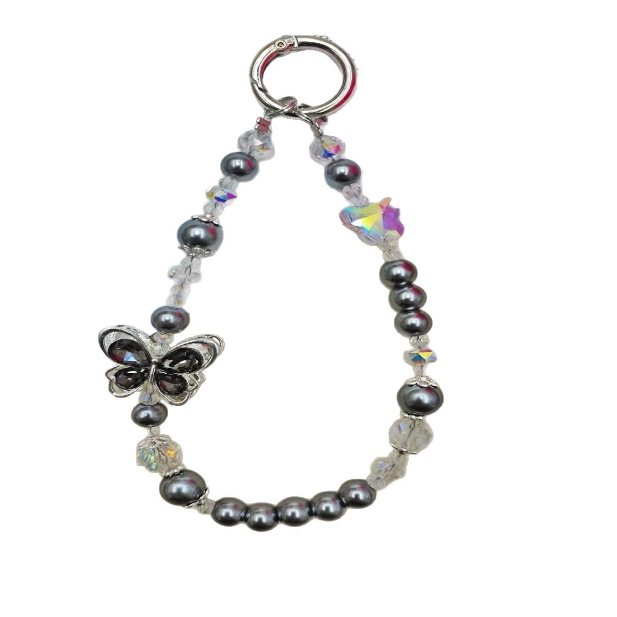 Nueva aleación de mariposa de diamantes de alta calidad, cuentas de colores de cinco estrellas, cadena de teléfono móvil, bolsa de coche, colgante corto, cordón al por mayor