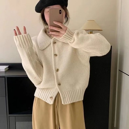Fall/Winter Korean-style Polo-Neck Sweater Coat for Women: Effortless Lazy-Style, Chic, Versatile, and Trendy Knitted Cardigan